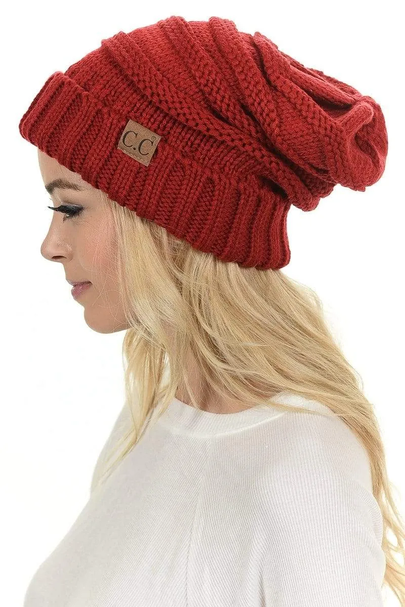 C.C Hat 100 - Oversized Baggy Slouch Thick Warm Cap Hat Skully Color Cable Knit Beanie