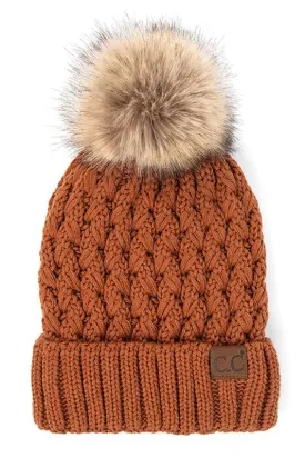 Chilly Crossover Stitch Beanie With Pom - Clay