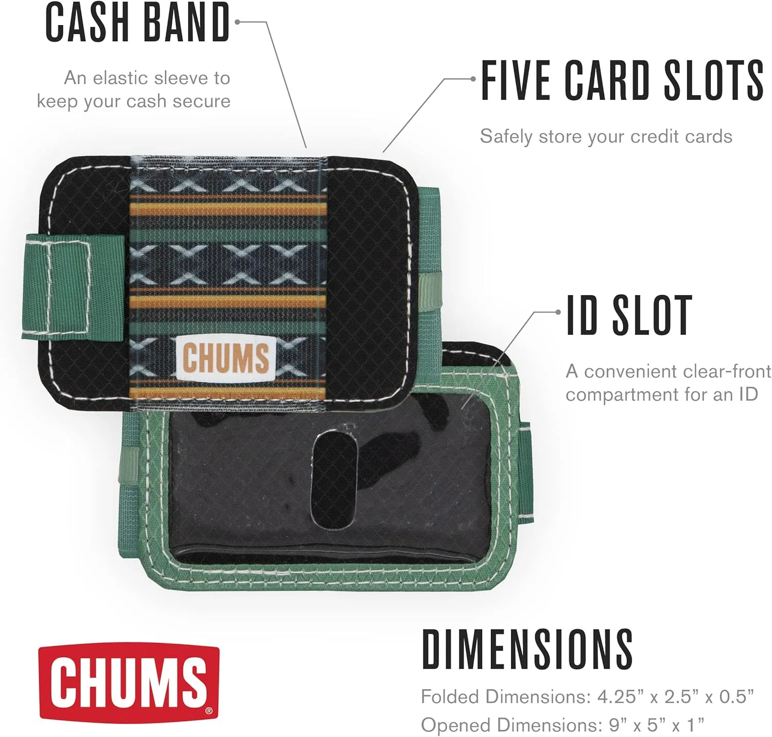 Chums Bandit Bi-Fold Wallet  Slim RFID Wallet for Men & Women, Reversible Card, ID & Money Holder (Black)