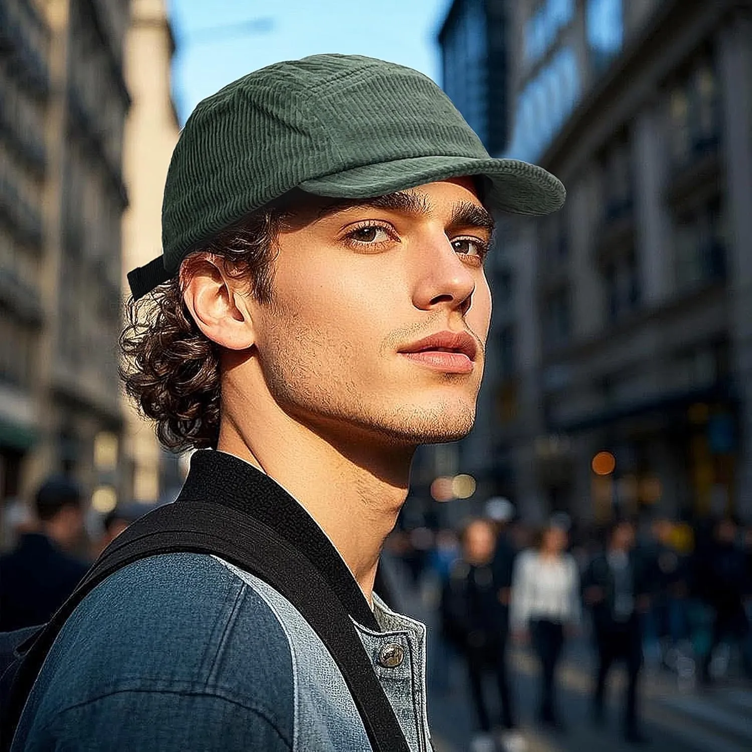 Clakllie Corduroy 5 Panel Hat Short Brim Baseball Cap Urban Street Flat Bill Hats Cooling Trucker Hats Snapback Fitted Cap
