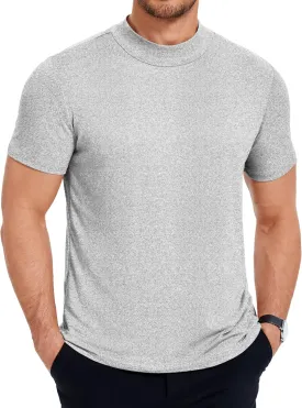COOFANDY Men's Mock Turtleneck T Shirt Short Sleeve Slim Fit Basic Casual Undershirt Solid Color Pullover Tee