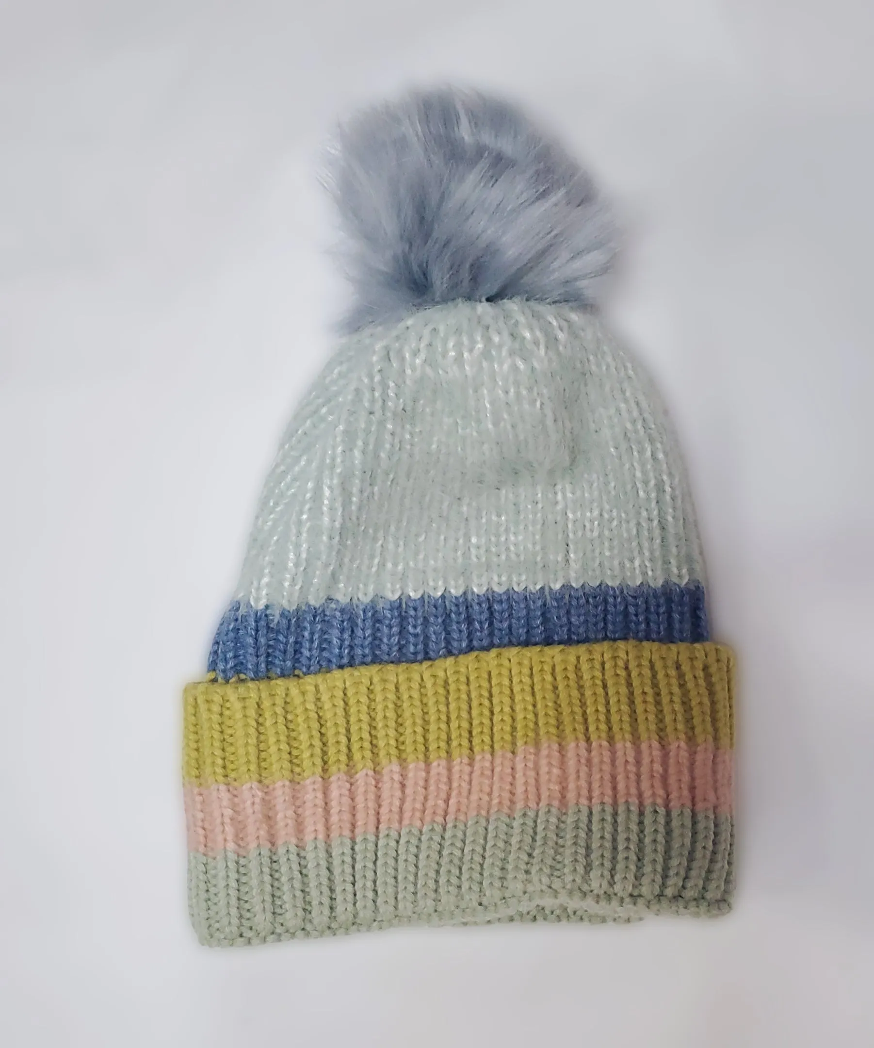 Cozy Pastels Multi-Pastel Stripe Knit Pom Beanie