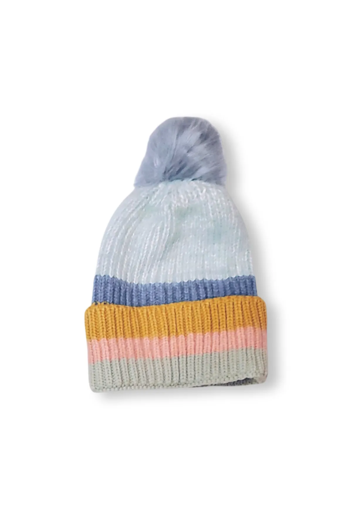 Cozy Pastels Multi-Pastel Stripe Knit Pom Beanie