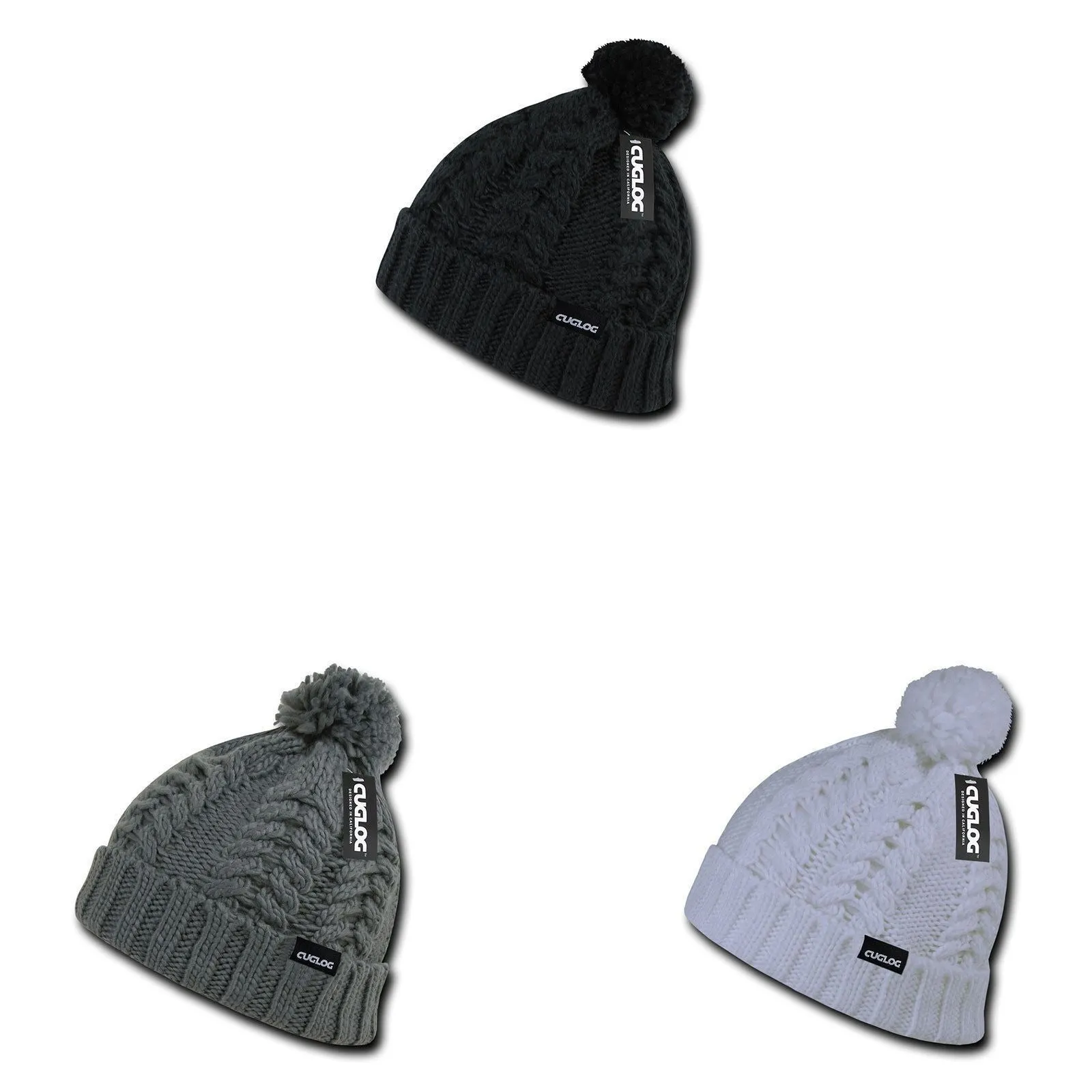 Cuglog Vesuvious Cuffed Beanies Long Pom Pom Style Winter Caps Hats