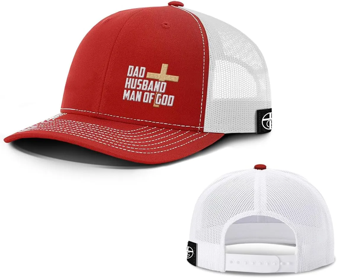 Dad Husband Man of God Cross Christian Trucker Hat - Adjustable Fit Snapback Hat - Breathable Mesh Side for Casual Wear