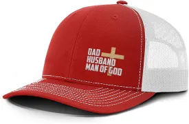 Dad Husband Man of God Cross Christian Trucker Hat - Adjustable Fit Snapback Hat - Breathable Mesh Side for Casual Wear