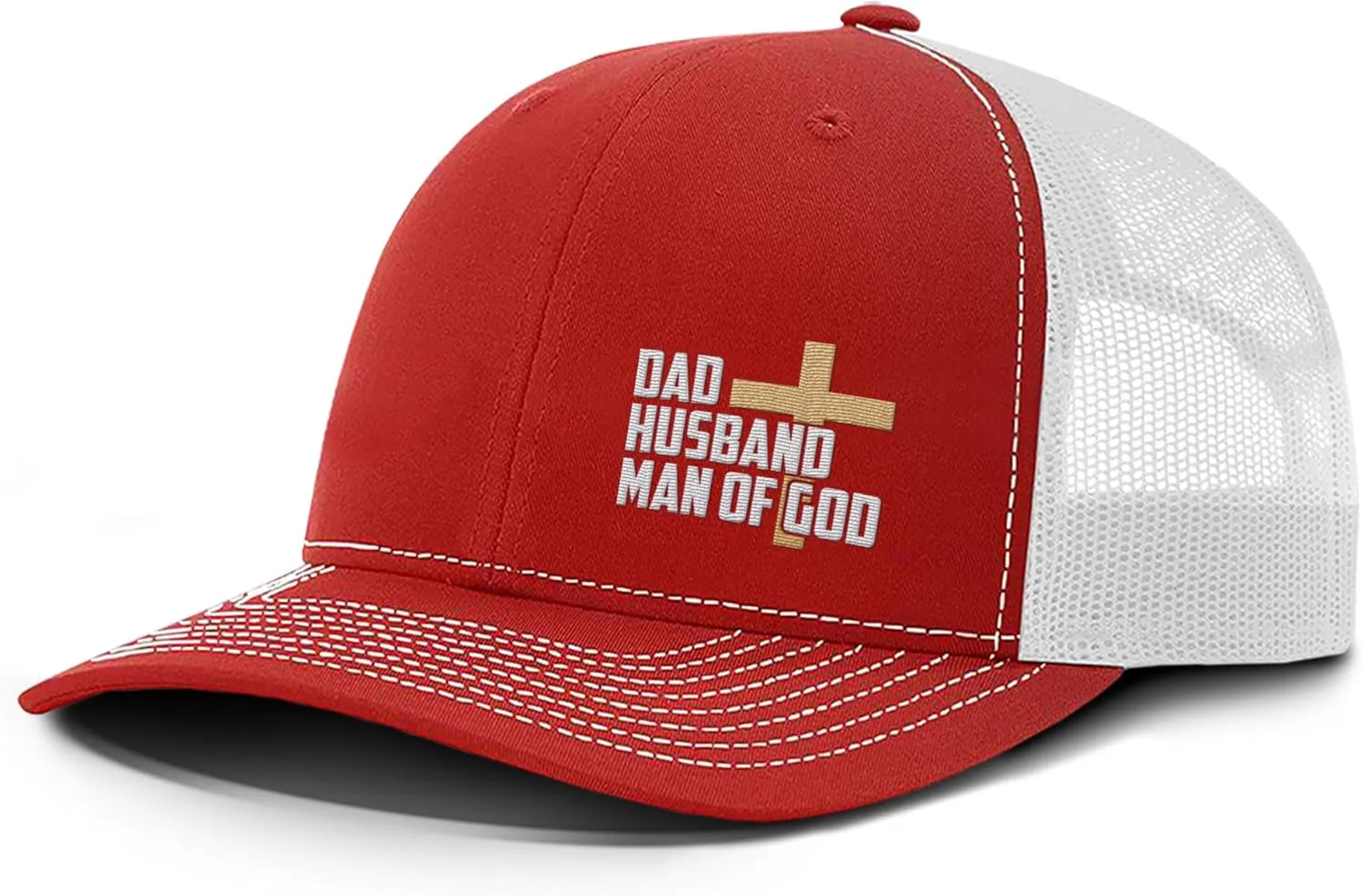 Dad Husband Man of God Cross Christian Trucker Hat - Adjustable Fit Snapback Hat - Breathable Mesh Side for Casual Wear