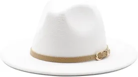 DHAEY Autumn and Winter British Style Jazz Woolen Hat, Big Brimmed Hat Classic Hat Fashion Woolen Hat Men and Women's Felt Hat Luopan Caps & Hats (Color : White, Size : M)