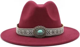 DHAEY Autumn and Winter Vintage Woolen Hat Women's New National Style Jazz Woolen Hat Europe and America Felt Hat Luopan Caps & Hats (Color : Claret, Size : Large(58-60cm))