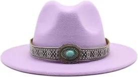 DHAEY Autumn and Winter Vintage Woolen Hat Women's New National Style Jazz Woolen Hat Europe and America Felt Hat Luopan Caps & Hats (Color : Taro Purple, Size : Medium(56-58cm))