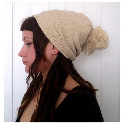Dreadz Beanie Slouch Bobble Hat (Cream)