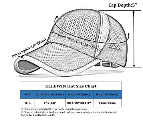 ELLEWIN Unisex Breathable Quick Dry Mesh Baseball Cap Beach Cap