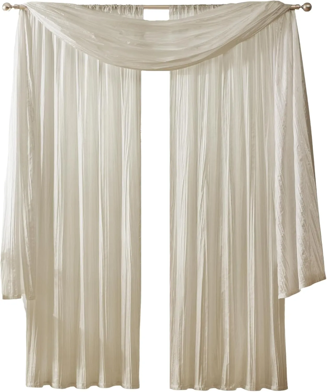 Elrene Home Fashions Athena Faux Crushed-Silk Window Curtain Panel and Valance Set, 52"x95" (2 Panels) & 1 Valance, Ivory