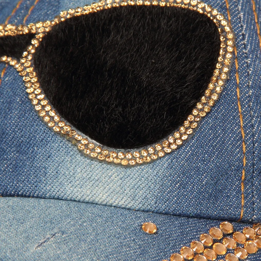 Fabseasons DenimBlue Denim Shades Studded Cap , Adjustable strap