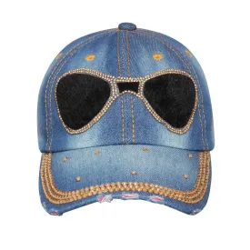 Fabseasons DenimBlue Denim Shades Studded Cap , Adjustable strap