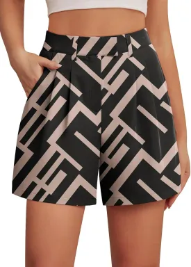 Feiersi Womens Casual Elastic Waist Wide Leg Suit Tailored Shorts Summer Dressy Work Shorts with Pockets