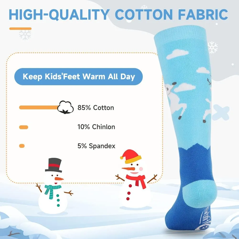 findway Kids Ski Socks, 2 Pairs Thermal Thick Warm Winter Cozy Socks for Skiing Snowboarding Boys Girls