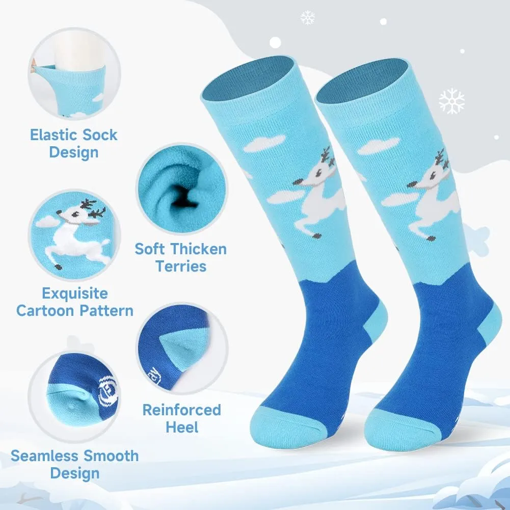 findway Kids Ski Socks, 2 Pairs Thermal Thick Warm Winter Cozy Socks for Skiing Snowboarding Boys Girls