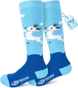 findway Kids Ski Socks, 2 Pairs Thermal Thick Warm Winter Cozy Socks for Skiing Snowboarding Boys Girls