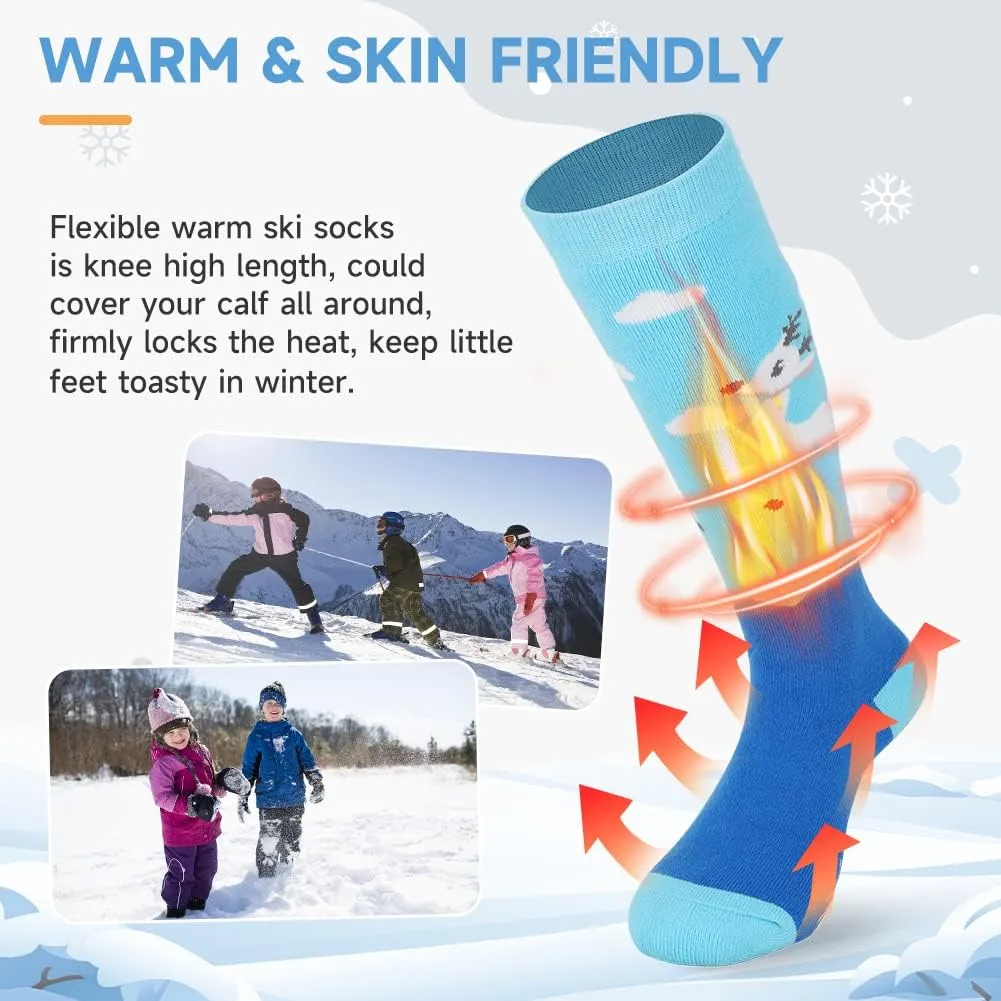 findway Kids Ski Socks, 2 Pairs Thermal Thick Warm Winter Cozy Socks for Skiing Snowboarding Boys Girls