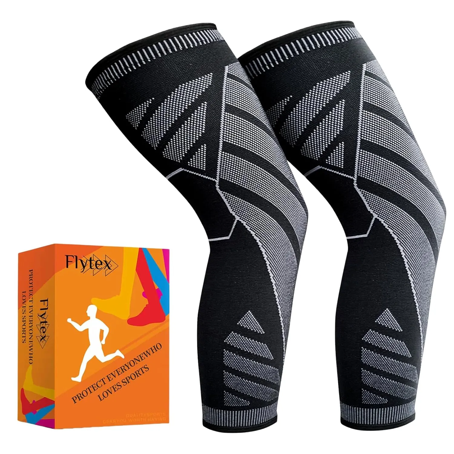 Flytex Full Leg Compression Sleeve - Long Knee Compression Sleeves for Men & Women Basketball, Cycling, Arthritis (2PCS) (XX-Large)