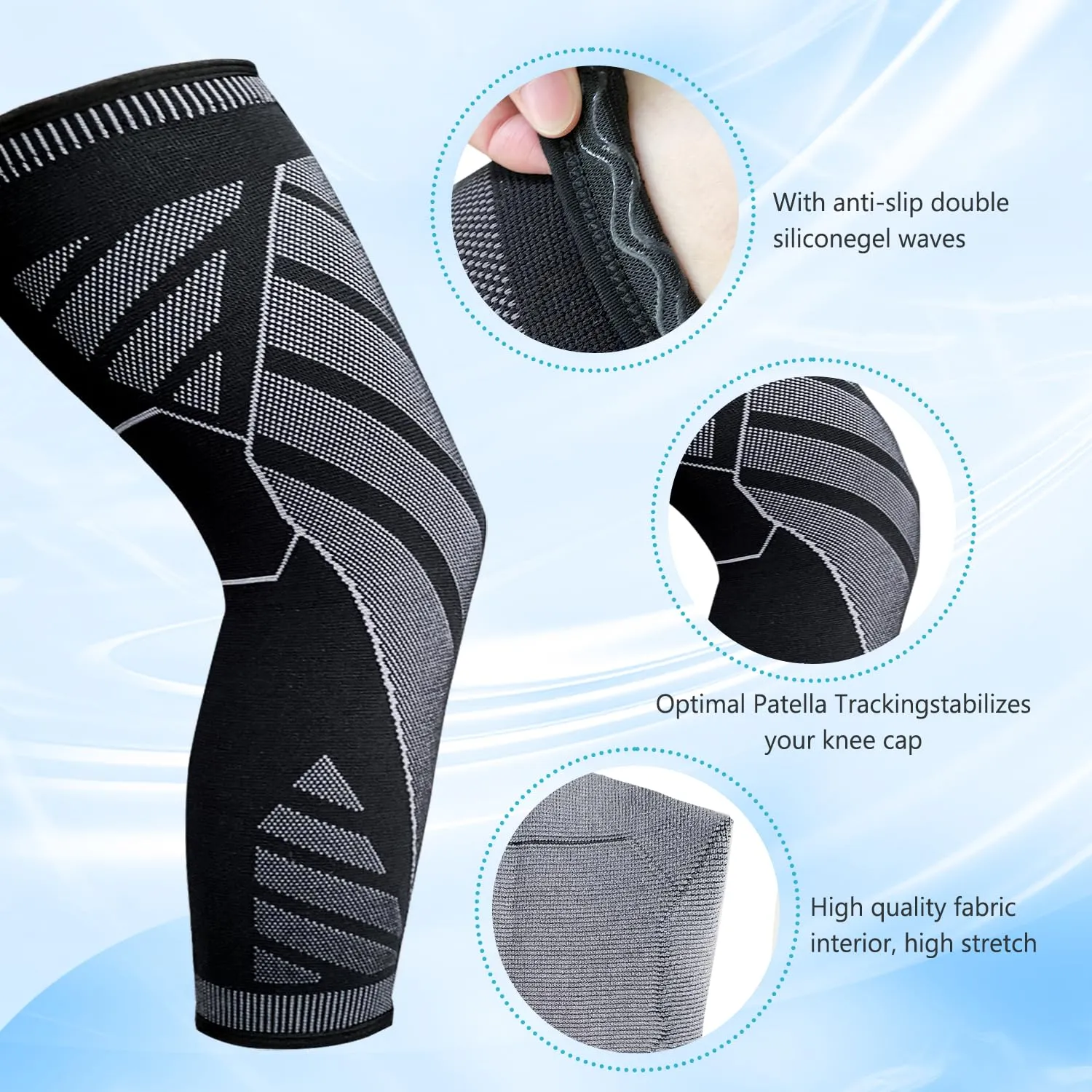 Flytex Full Leg Compression Sleeve - Long Knee Compression Sleeves for Men & Women Basketball, Cycling, Arthritis (2PCS) (XX-Large)