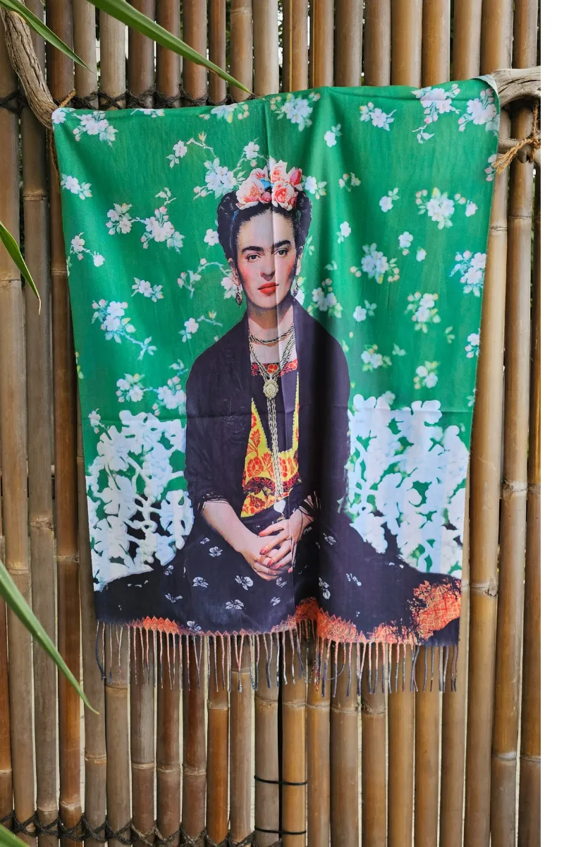 Frida Kahlo Cashmere Scarf with Roses in her hair