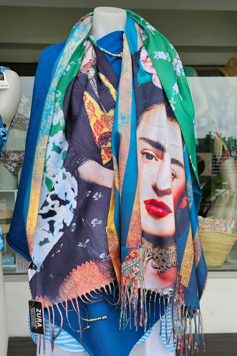 Frida Kahlo Cashmere Scarf with Roses in her hair