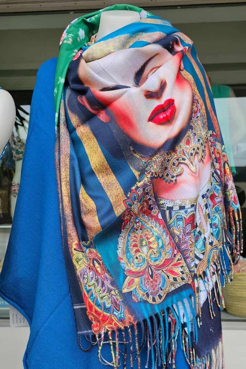 Frida Kahlo Cashmere Scarf with Roses in her hair