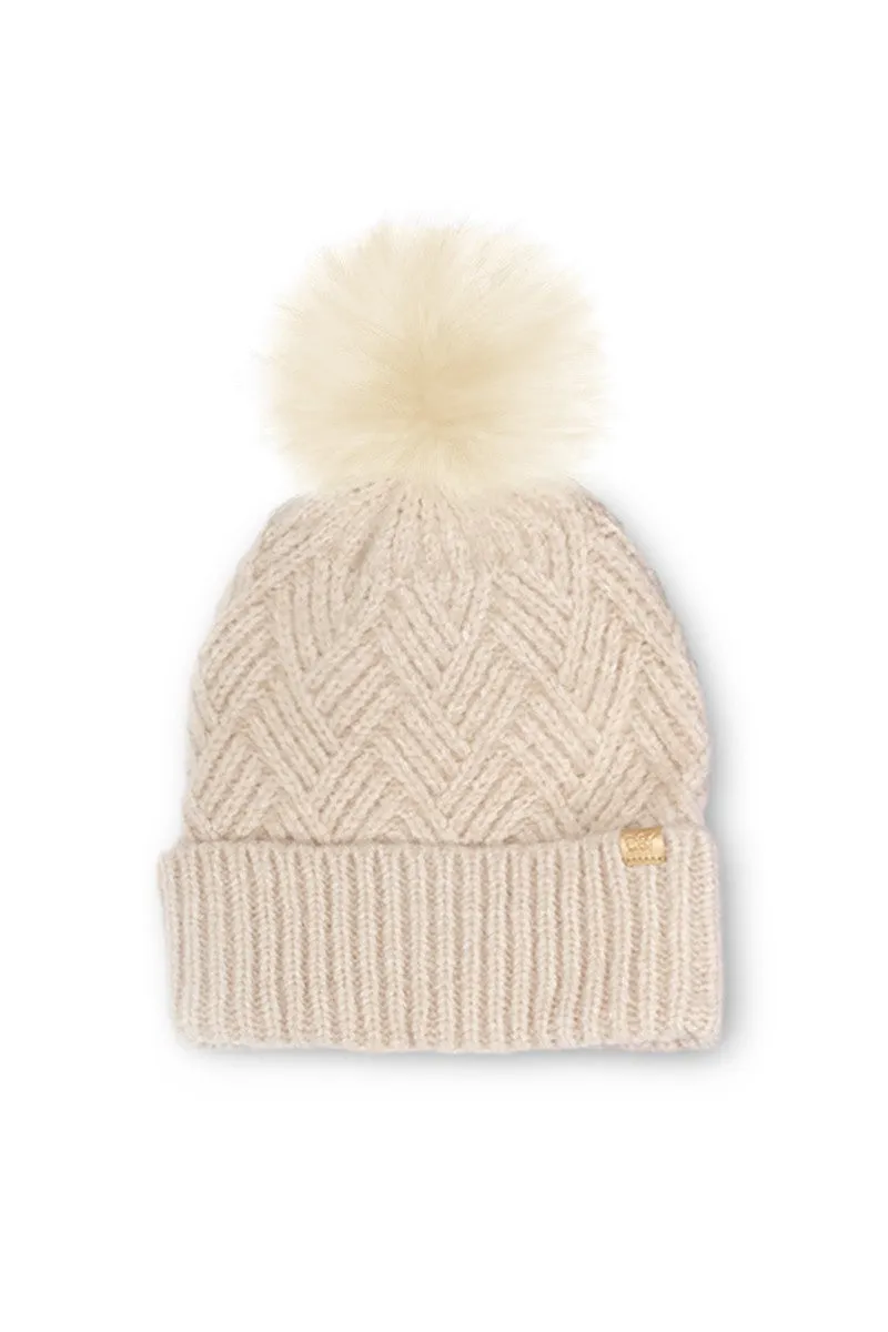 FSBB9277 - Chevron Knit Beanie with Faux Fur Pom