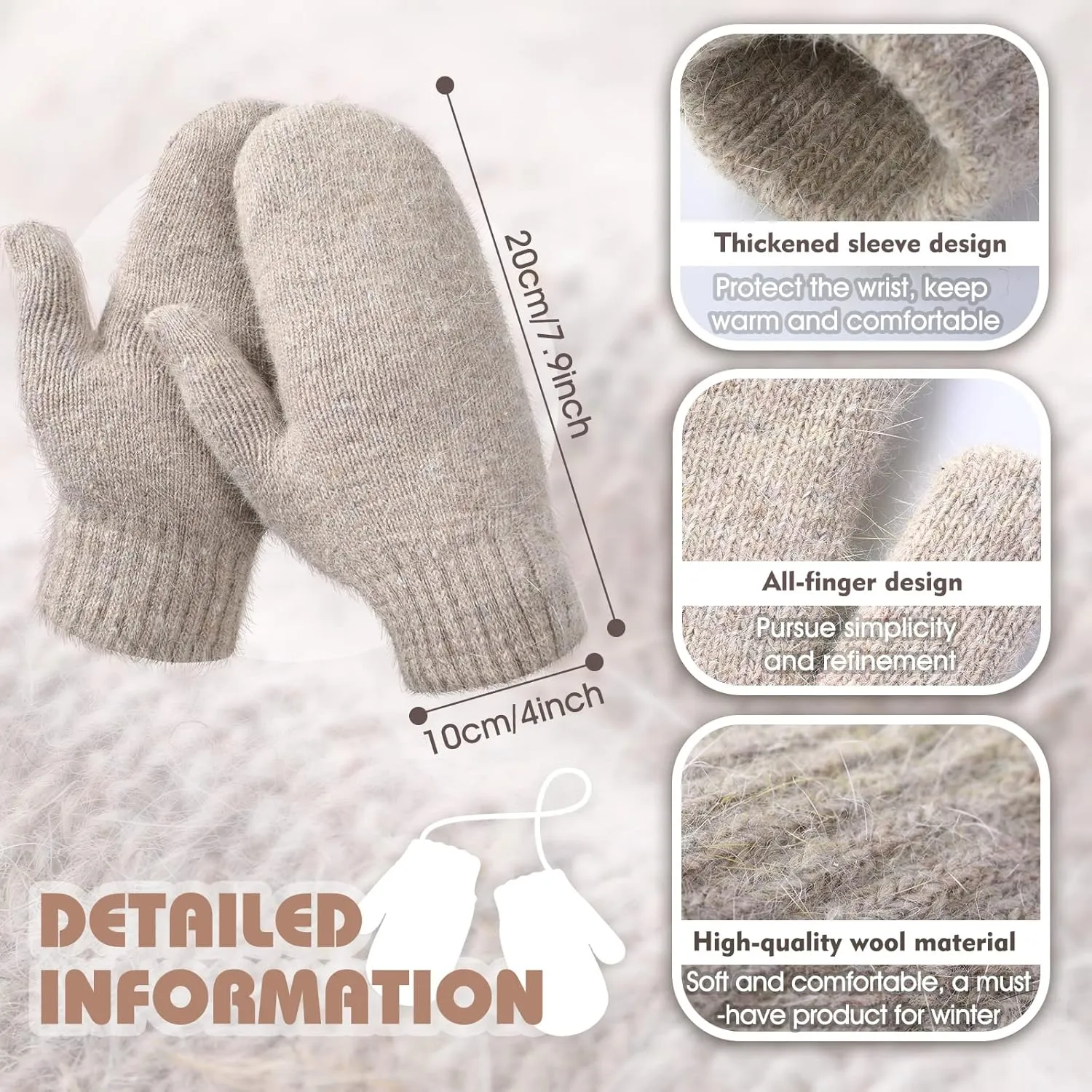 Hicarer Women's Winter Mittens - Knitted Gloves, Warm Fleece & Double Wool