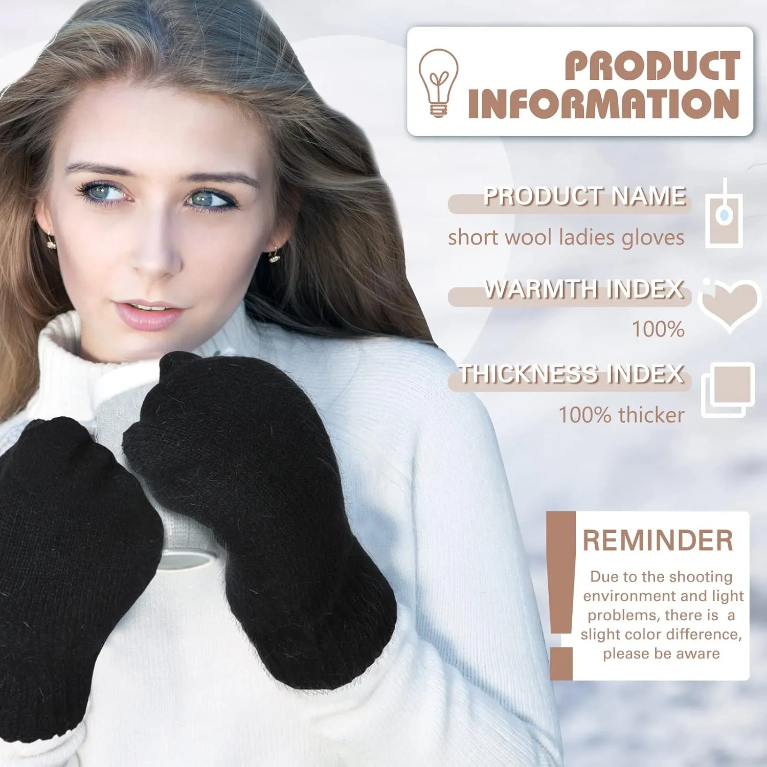 Hicarer Women's Winter Mittens - Knitted Gloves, Warm Fleece & Double Wool