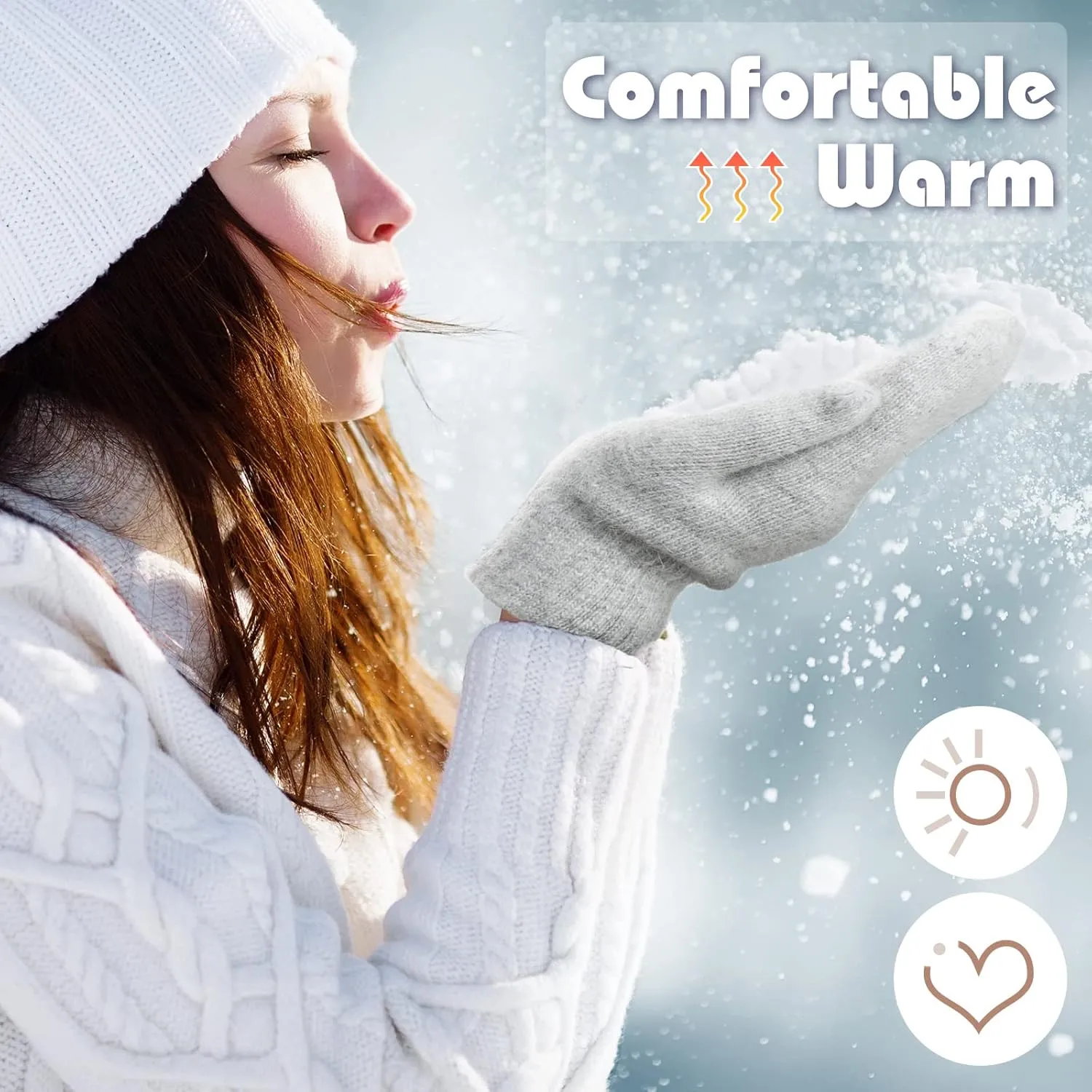 Hicarer Women's Winter Mittens - Knitted Gloves, Warm Fleece & Double Wool