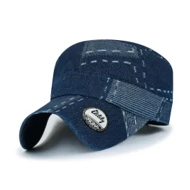 ililily Patchwork Denim Cotton Military Army Hat Casual Cadet Cap