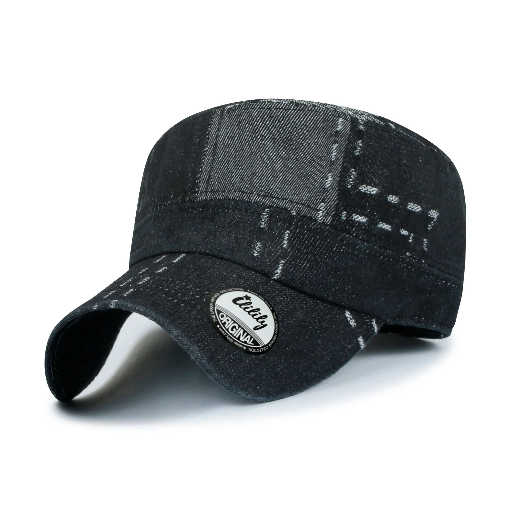 ililily Patchwork Denim Cotton Military Army Hat Casual Cadet Cap
