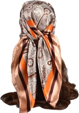 K-Elewon 35" Large Women's Satin Square Silk Feeling Hair Scarf Wrap Headscarf