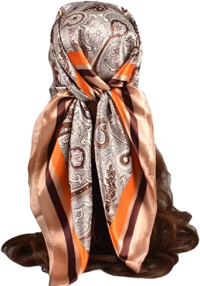 K-Elewon 35" Large Women's Satin Square Silk Feeling Hair Scarf Wrap Headscarf