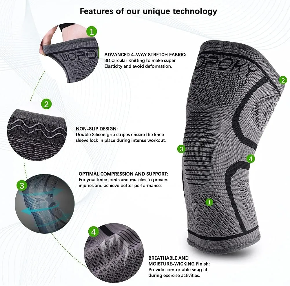 Knee Brace Sleeves for Weightlifting Working out, Knee Pain Relief for Meniscus Tear Arthritis ACL MCL (2 Pack)