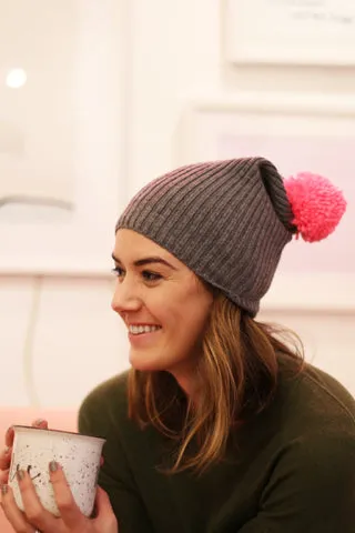 Lightweight Watch Cap With Hot Pink Knit Pom