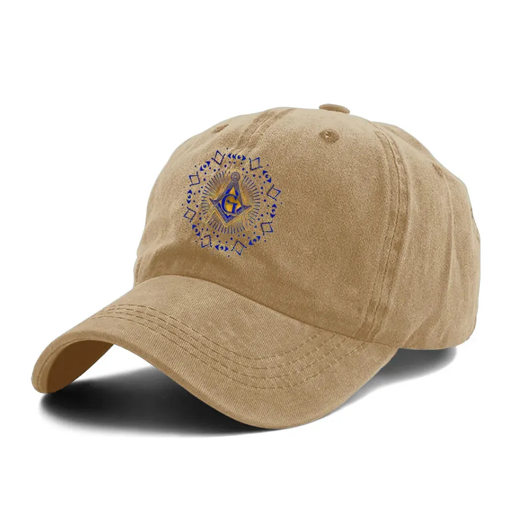 Master Mason Blue Lodge Baseball Cap - Peaked Cap Gold & Blue Square and Compass G