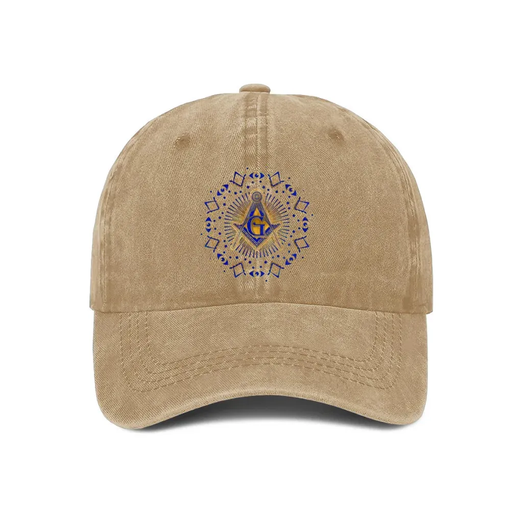 Master Mason Blue Lodge Baseball Cap - Peaked Cap Gold & Blue Square and Compass G
