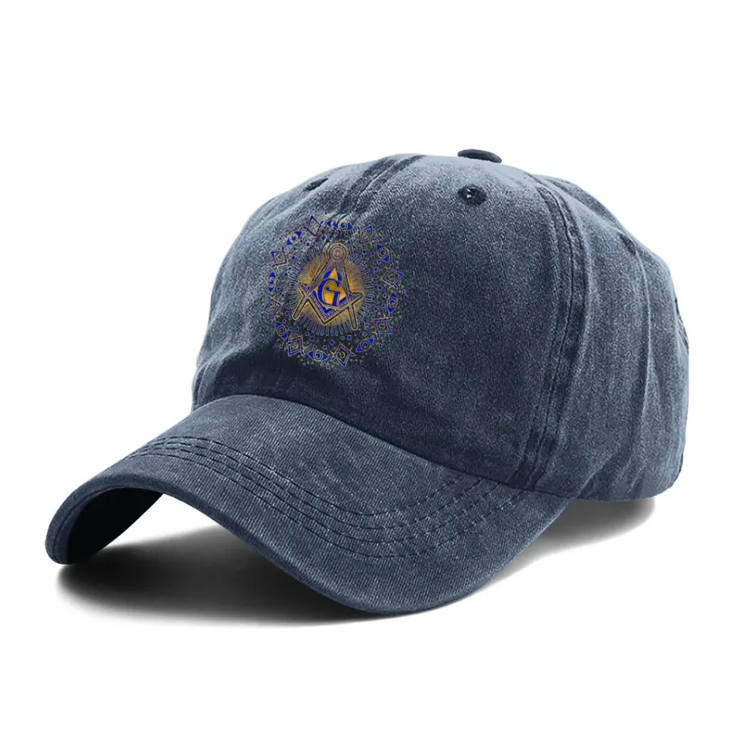 Master Mason Blue Lodge Baseball Cap - Peaked Cap Gold & Blue Square and Compass G