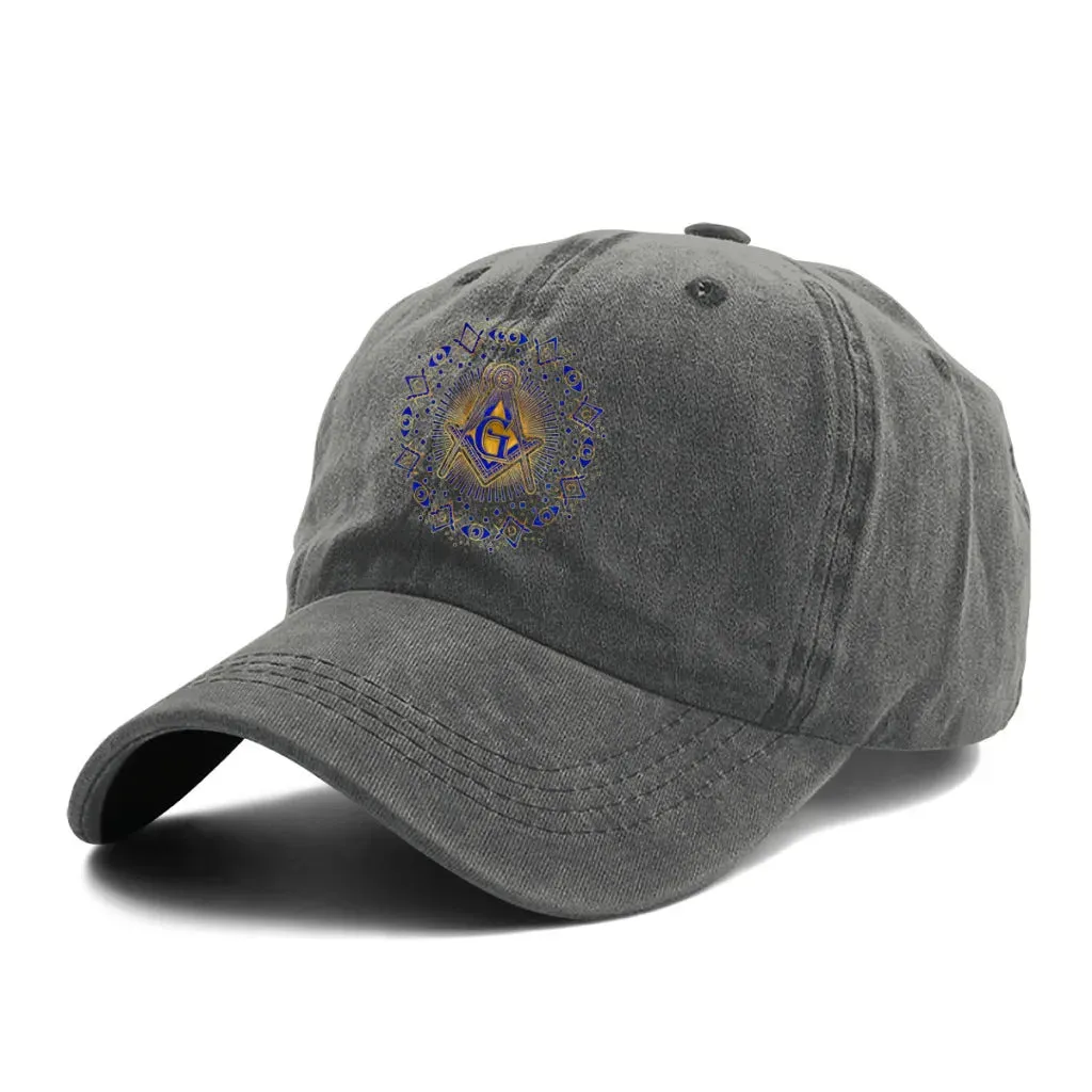 Master Mason Blue Lodge Baseball Cap - Peaked Cap Gold & Blue Square and Compass G