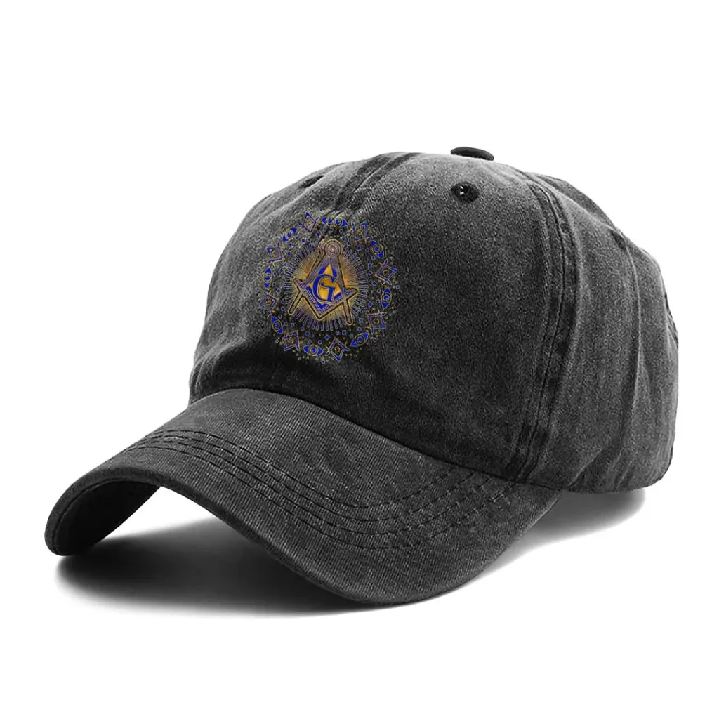 Master Mason Blue Lodge Baseball Cap - Peaked Cap Gold & Blue Square and Compass G