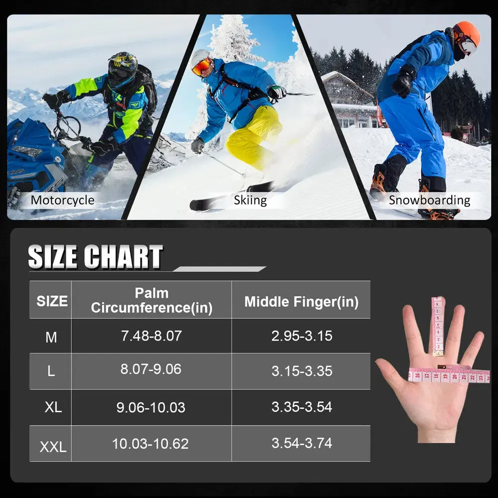 MCTi Waterproof Ski Snowboard Gloves Touchscreen PU Leather Winter Gloves with Wrist Leashes