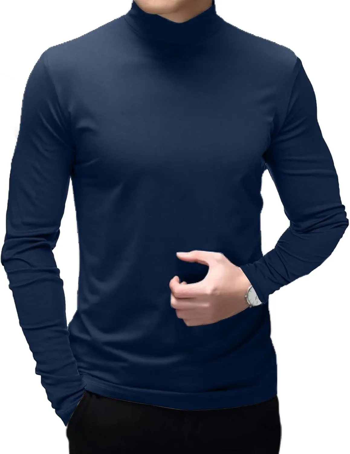 Men's Fashion Mock Turtleneck T-Shirts Long Sleeve Pullover Sweater Basic Designed Undershirt Slim Fit Top