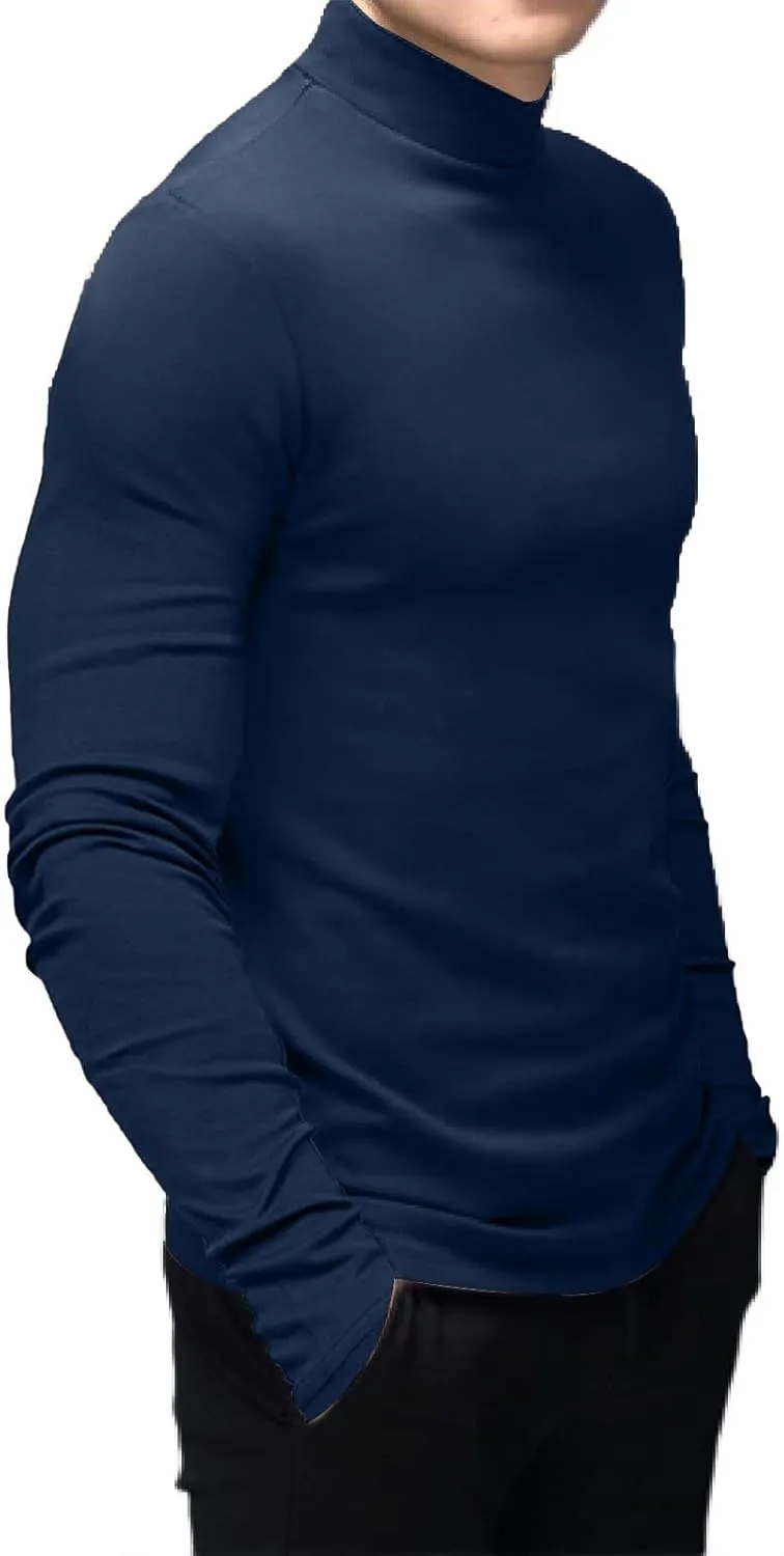 Men's Fashion Mock Turtleneck T-Shirts Long Sleeve Pullover Sweater Basic Designed Undershirt Slim Fit Top
