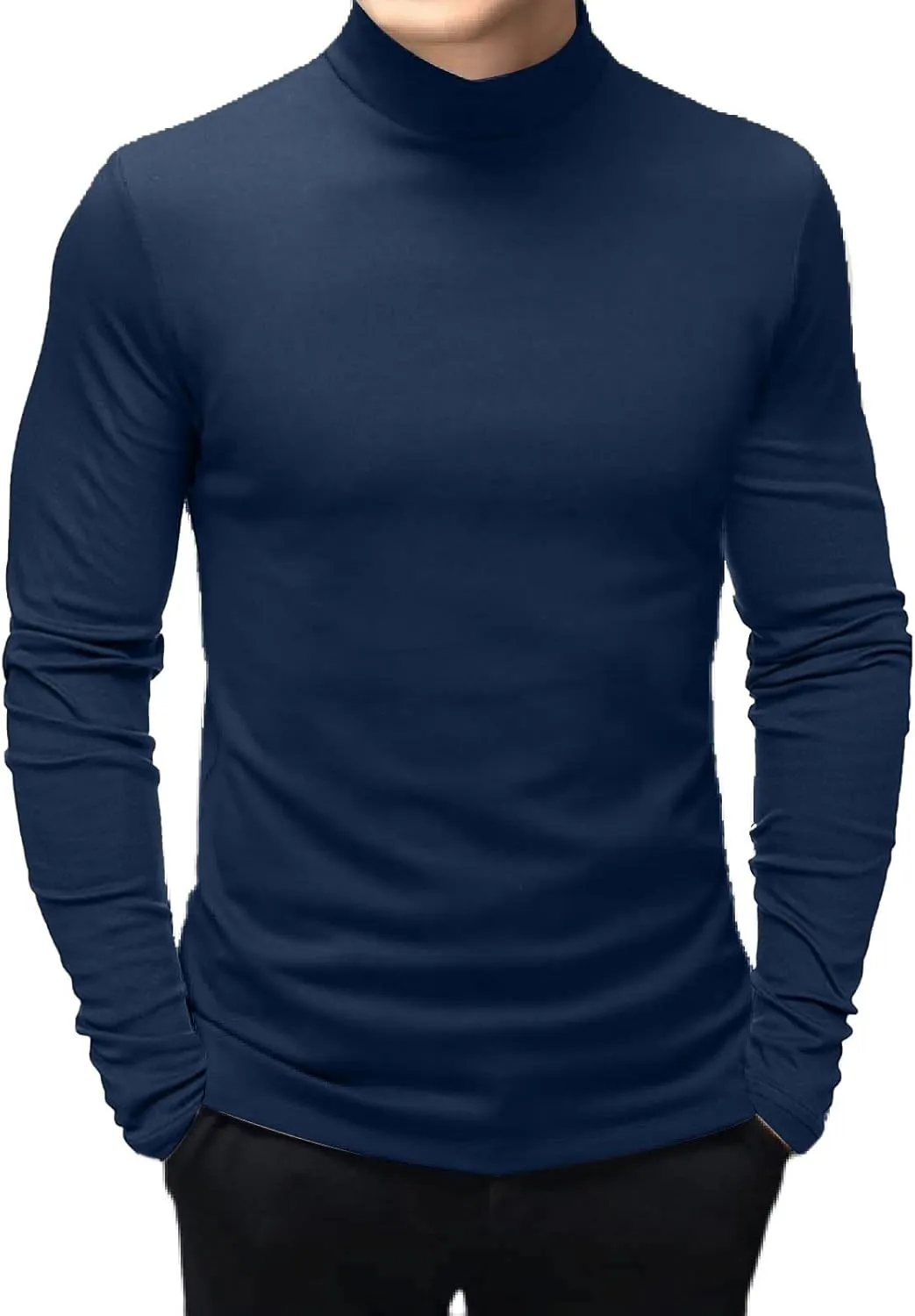 Men's Fashion Mock Turtleneck T-Shirts Long Sleeve Pullover Sweater Basic Designed Undershirt Slim Fit Top