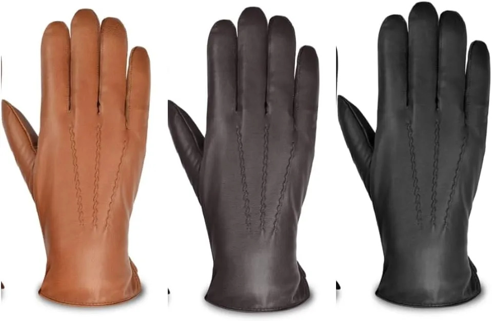 Mens Leather Gloves, Genuine Leather Winter Gloves For Men Cashmere Fleece Lined Touchscreen SUM05-US