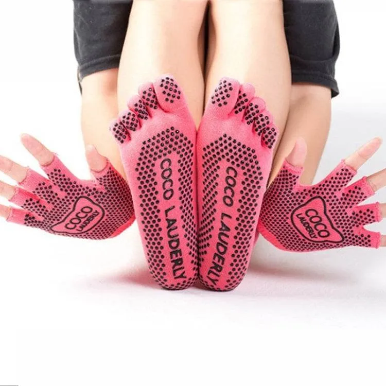 Non-Slip Open-Finger Yoga Gloves with Five-Finger Grip Socks Set